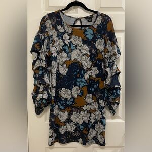 Papillon Floral Print Dress with Ruffle Bell Sleeves. A Unique & Gorgeous Piece!